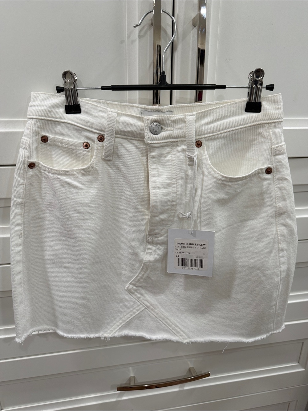 Pistola Kat High Rise White Denim Mini Skirt Size 24